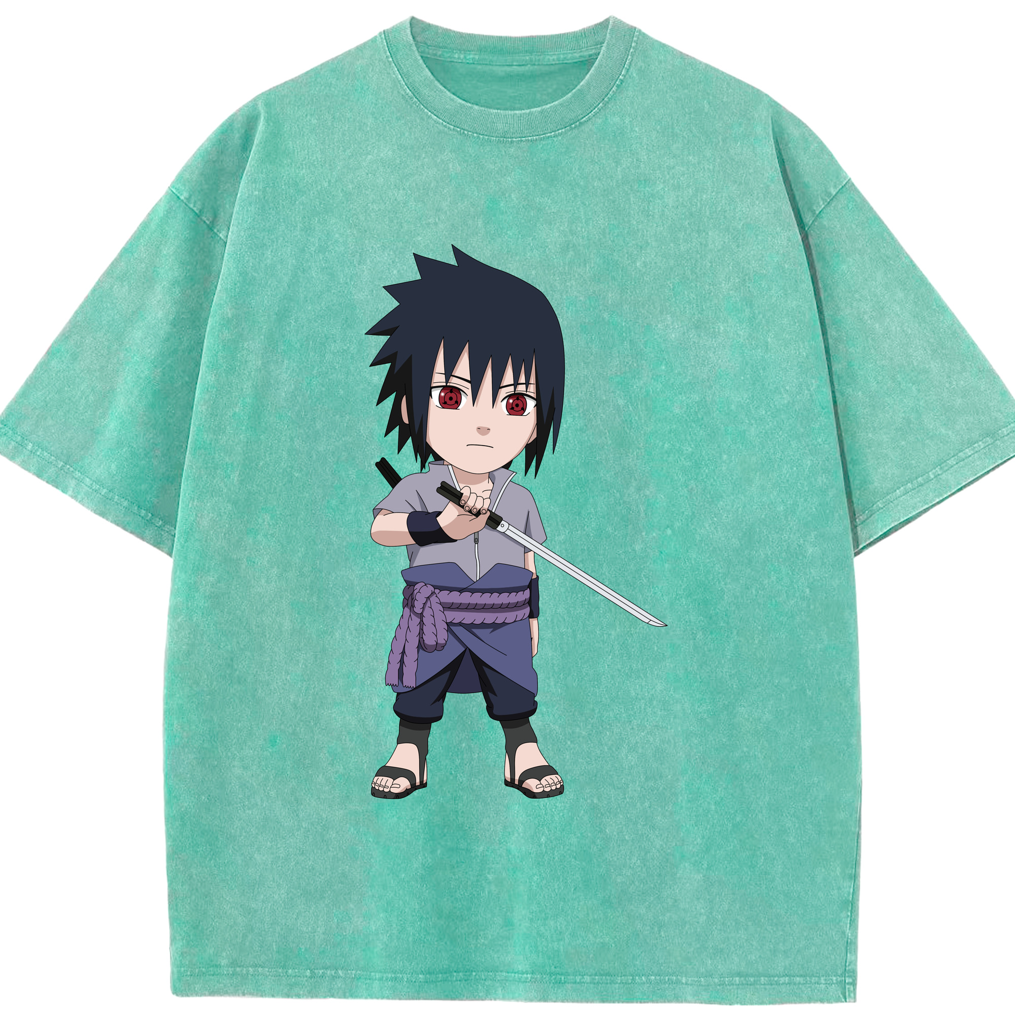（画像用） NARUTO -ナルト- うちは サスケ Uchiha Sasuke 綿100% ヴィンテージ風 半袖Tシャツ（フロントプリント）